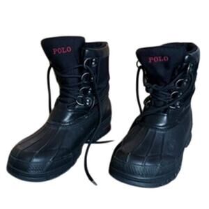 Men's Polo Ralph Lauren Winter Rain Lace Up Duck Boots Black Size 13 Like New